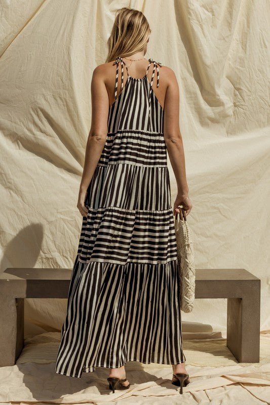 Sleeveless Stripe Maxi Tiered Dress - Global Village Kailua Boutique