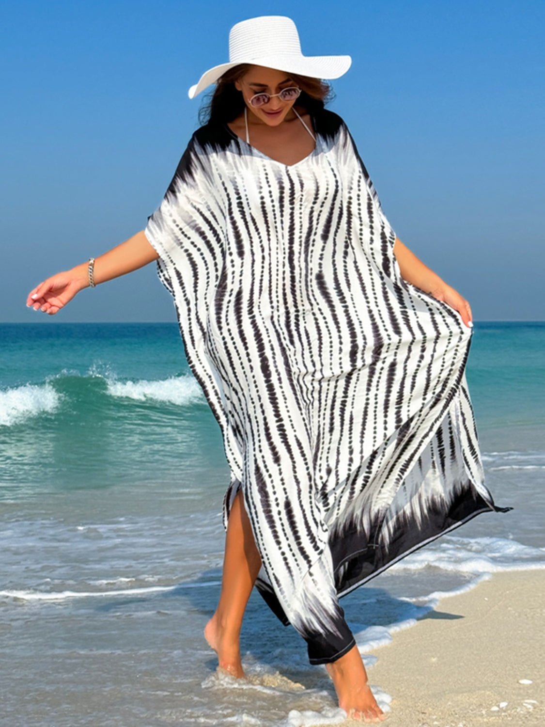 Slit Tie - Dye Kaftan Cover Up - Global Village Kailua Boutique