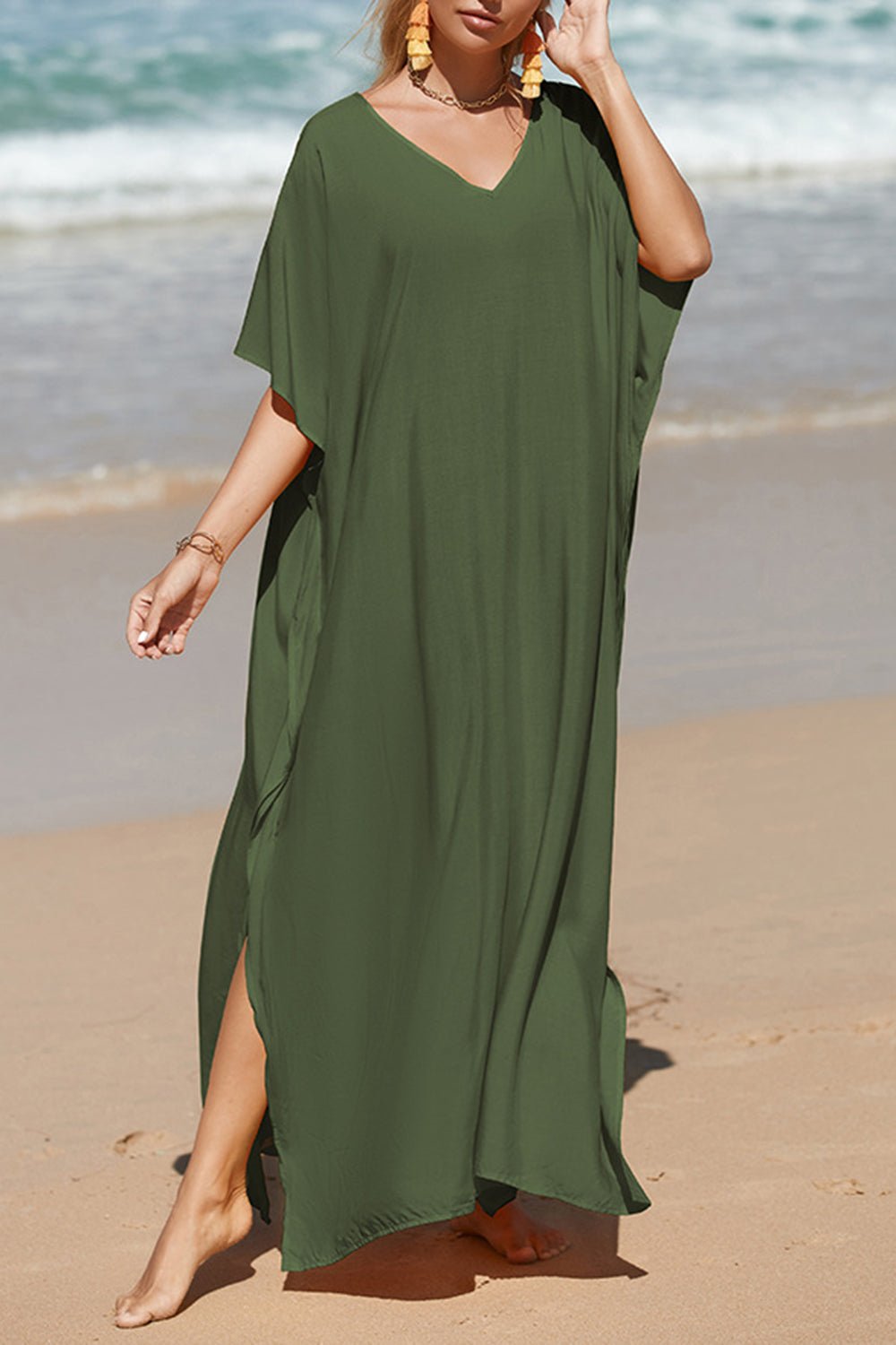 Slit V-Neck Maxi Cover-Up - Global Village Kailua Boutique