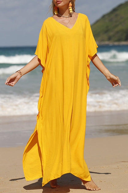 Slit V-Neck Maxi Cover-Up - Global Village Kailua Boutique