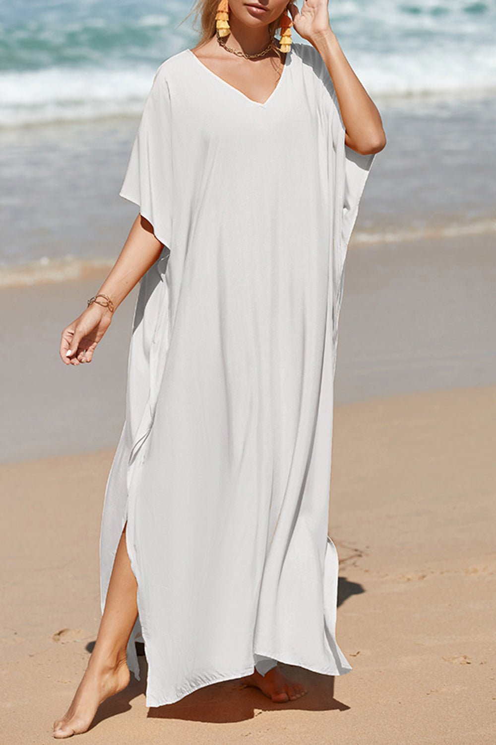 Slit V-Neck Maxi Cover-Up - Global Village Kailua Boutique