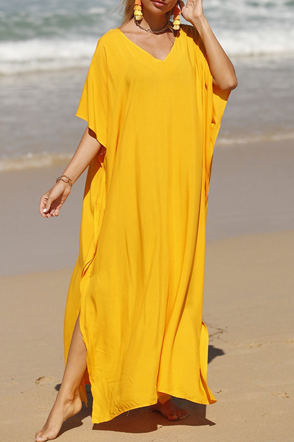 Slit V-Neck Maxi Cover-Up - Global Village Kailua Boutique