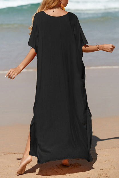 Slit V-Neck Maxi Cover-Up - Global Village Kailua Boutique