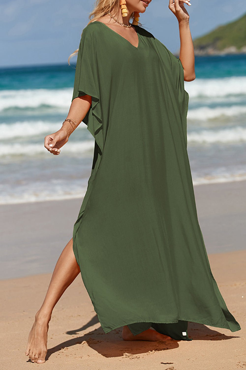 Slit V-Neck Maxi Cover-Up - Global Village Kailua Boutique