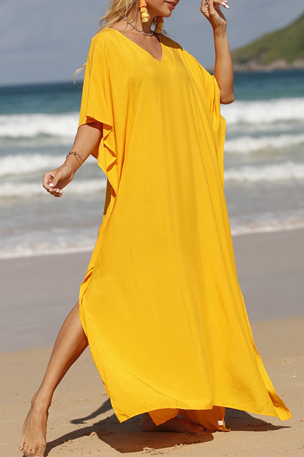 Slit V-Neck Maxi Cover-Up - Global Village Kailua Boutique