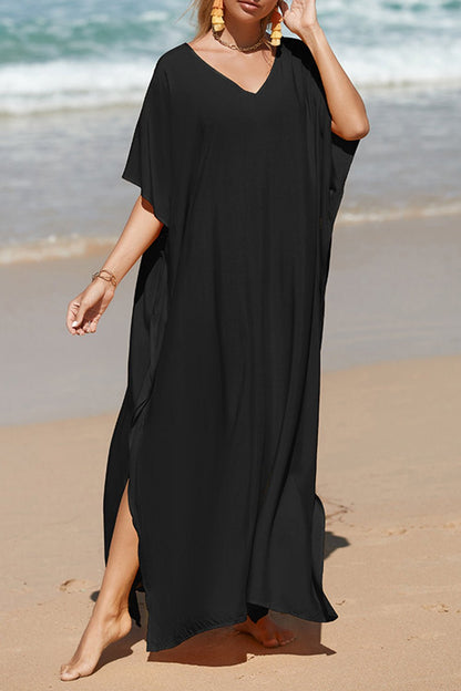 Slit V-Neck Maxi Cover-Up - Global Village Kailua Boutique