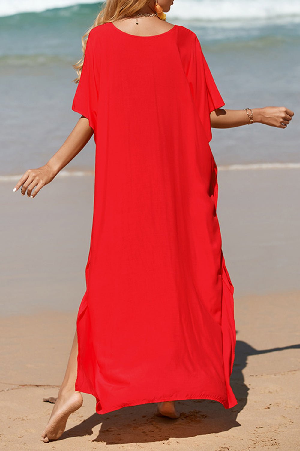 Slit V-Neck Maxi Cover-Up - Global Village Kailua Boutique