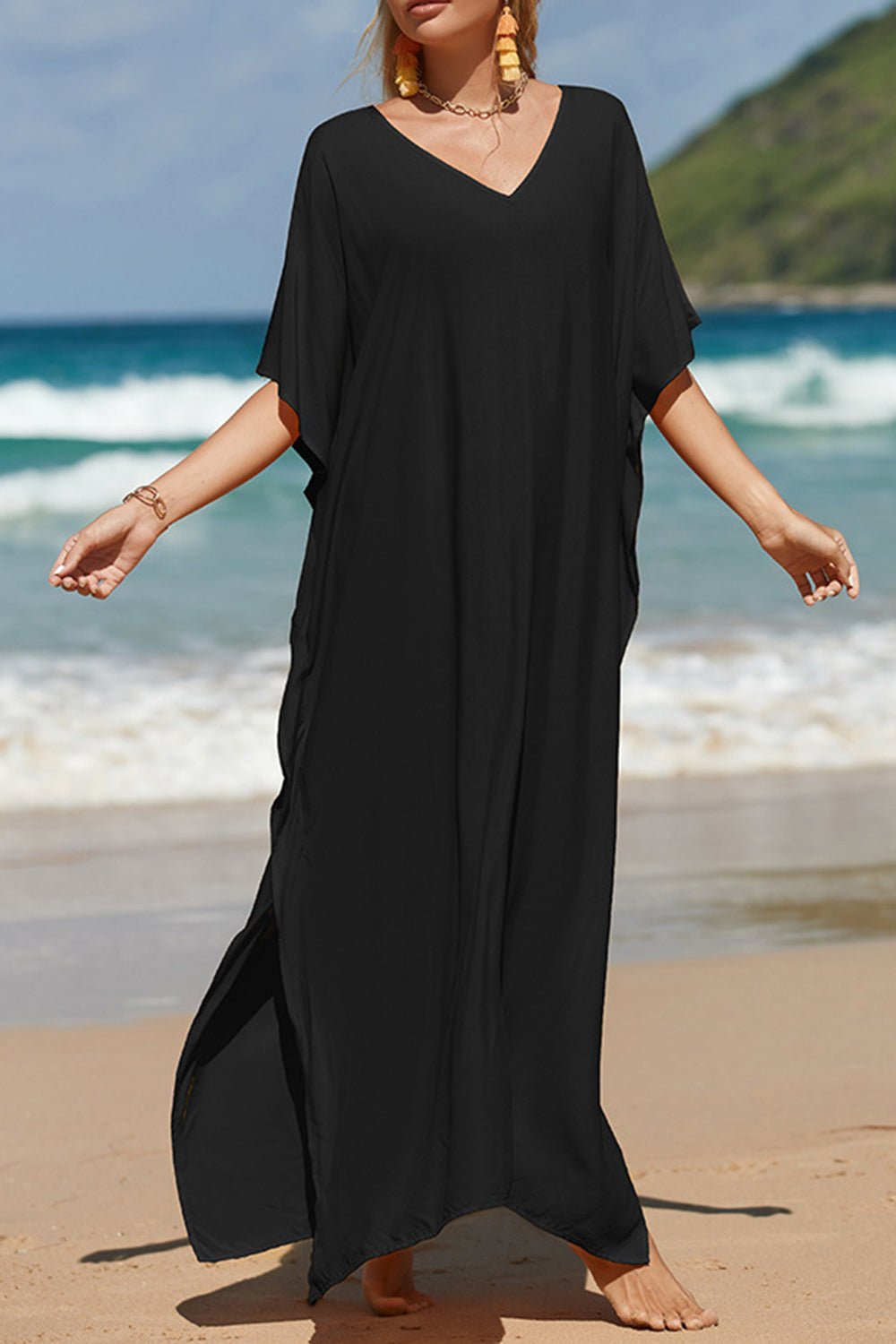 Slit V-Neck Maxi Cover-Up - Global Village Kailua Boutique