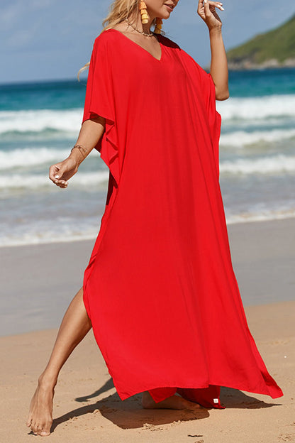 Slit V-Neck Maxi Cover-Up - Global Village Kailua Boutique