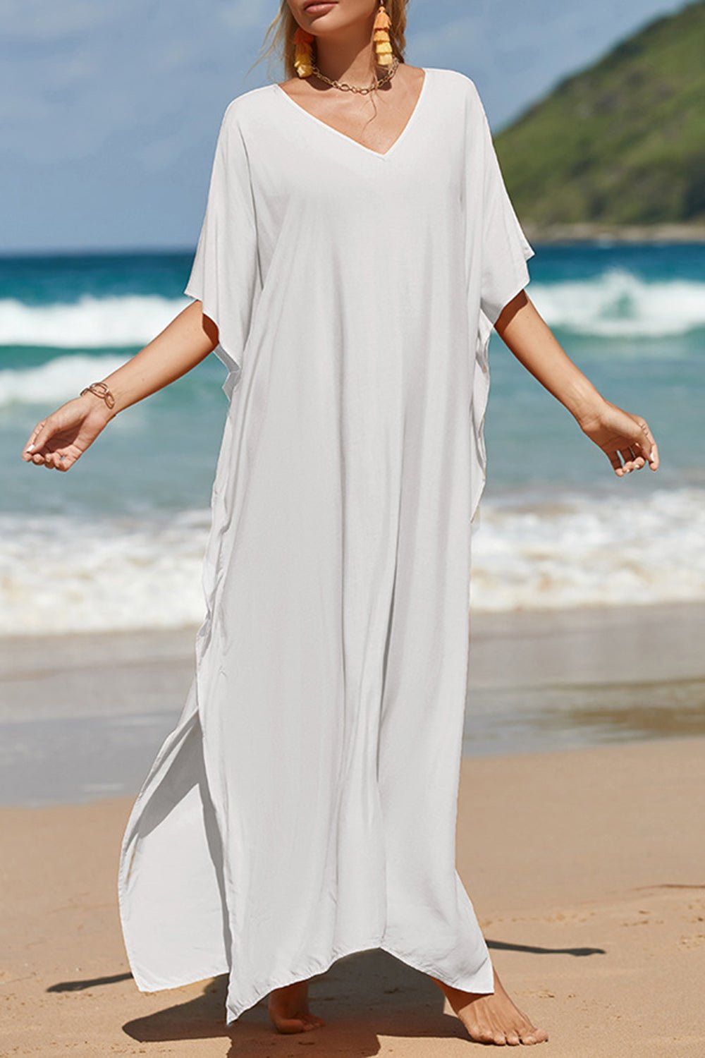 Slit V-Neck Maxi Cover-Up - Global Village Kailua Boutique