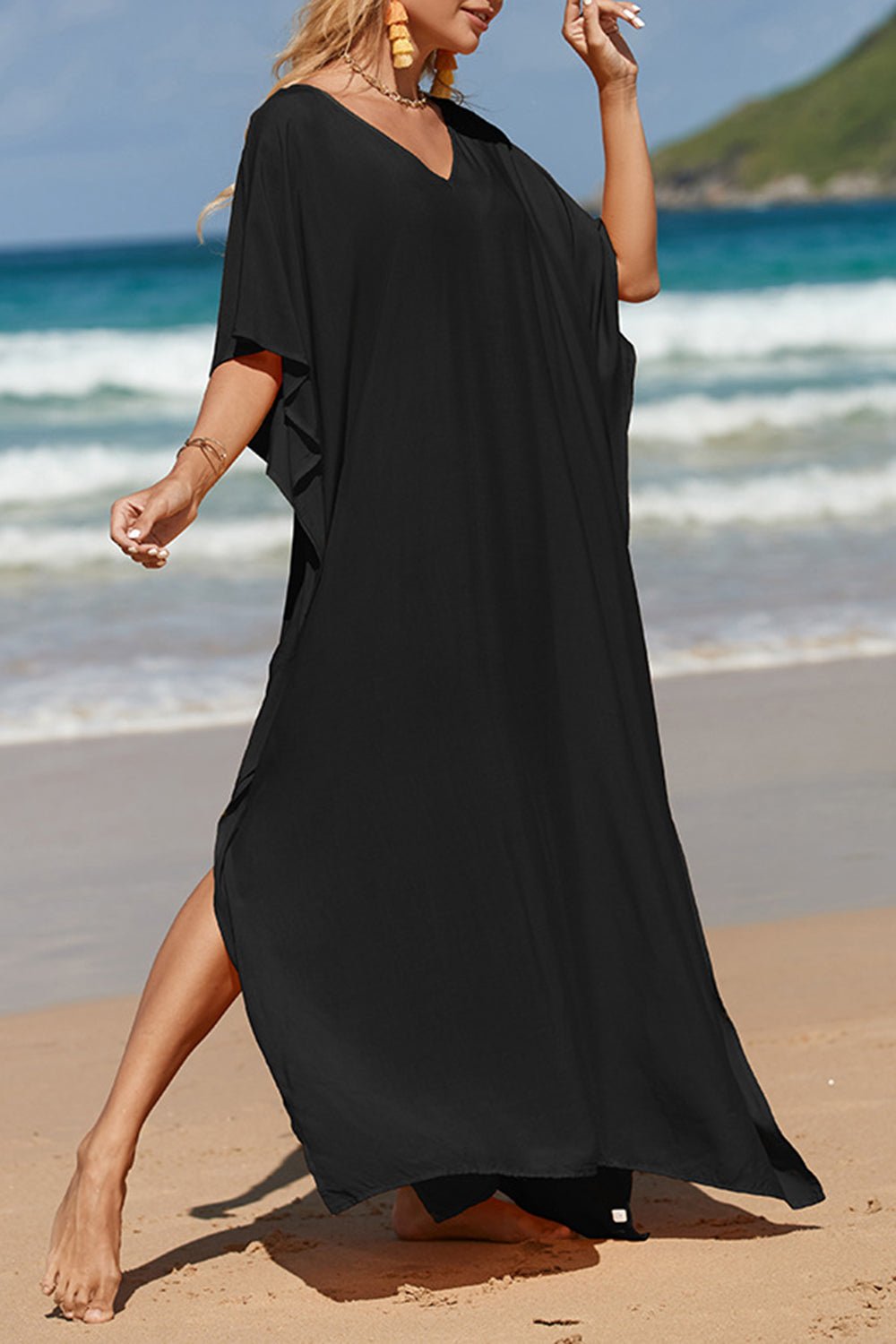 Slit V-Neck Maxi Cover-Up - Global Village Kailua Boutique