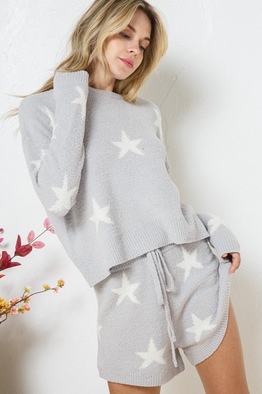 Soft Long Sleeve Star Print Top and Short Set - Global Village Kailua Boutique