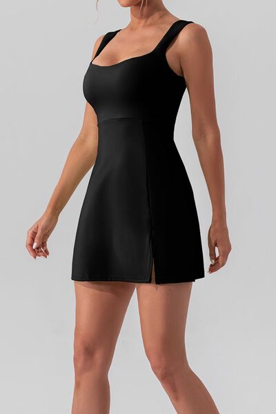 Square Neck Tank Slit Mini Active Dress - Global Village Kailua Boutique