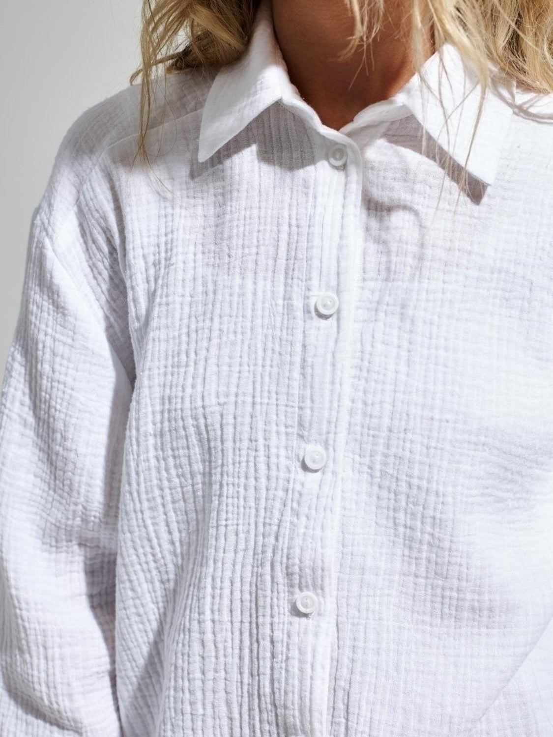 Textured Collared Neck Long Sleeve Shirt - Global Village Kailua Boutique