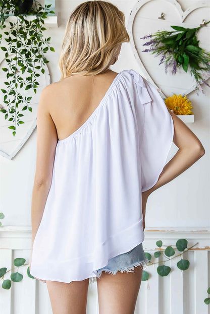 Tied Ruched One Shoulder Tank - Global Village Kailua Boutique