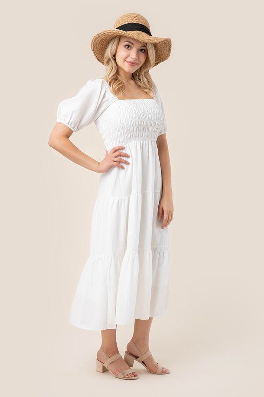 Tiered long dress with puff sleeves - Global Village Kailua Boutique