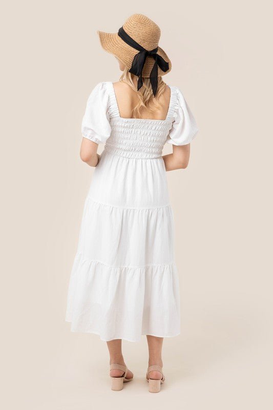 Tiered long dress with puff sleeves - Global Village Kailua Boutique
