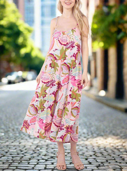 Tropical Printed Cami Midi Dress - Global Village Kailua Boutique