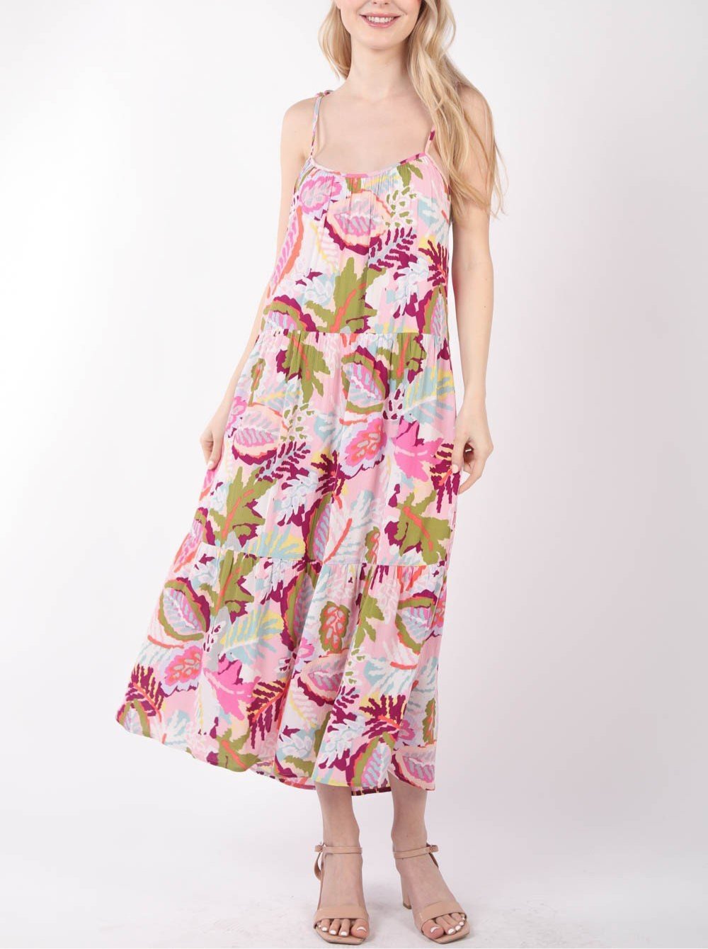 Tropical Printed Cami Midi Dress - Global Village Kailua Boutique