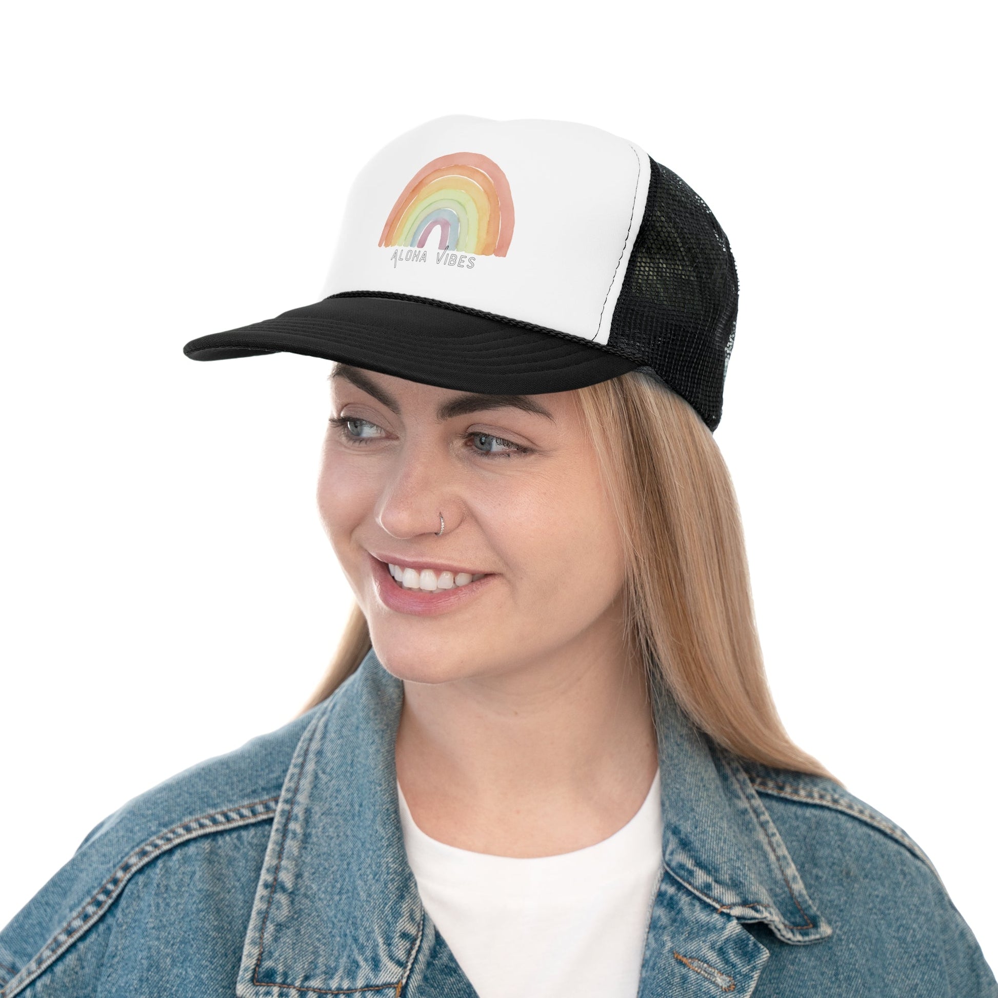 Trucker Cap Rainbow Aloha Vibes - Global Village Kailua Boutique