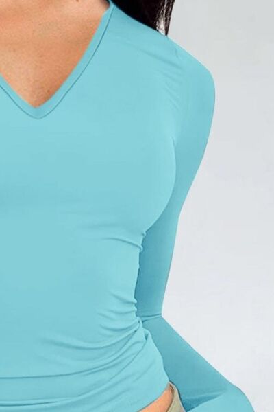 V-Neck Long Sleeve Fitted Top - Global Village Kailua Boutique