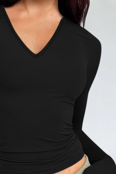 V-Neck Long Sleeve Fitted Top - Global Village Kailua Boutique