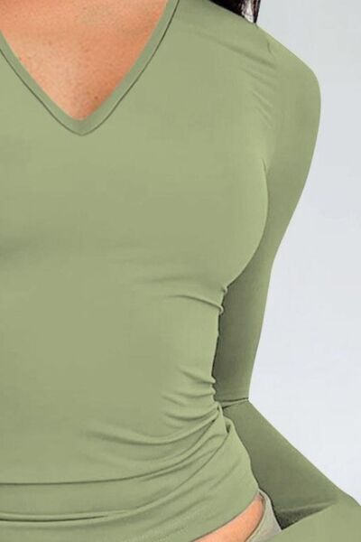 V-Neck Long Sleeve Fitted Top - Global Village Kailua Boutique