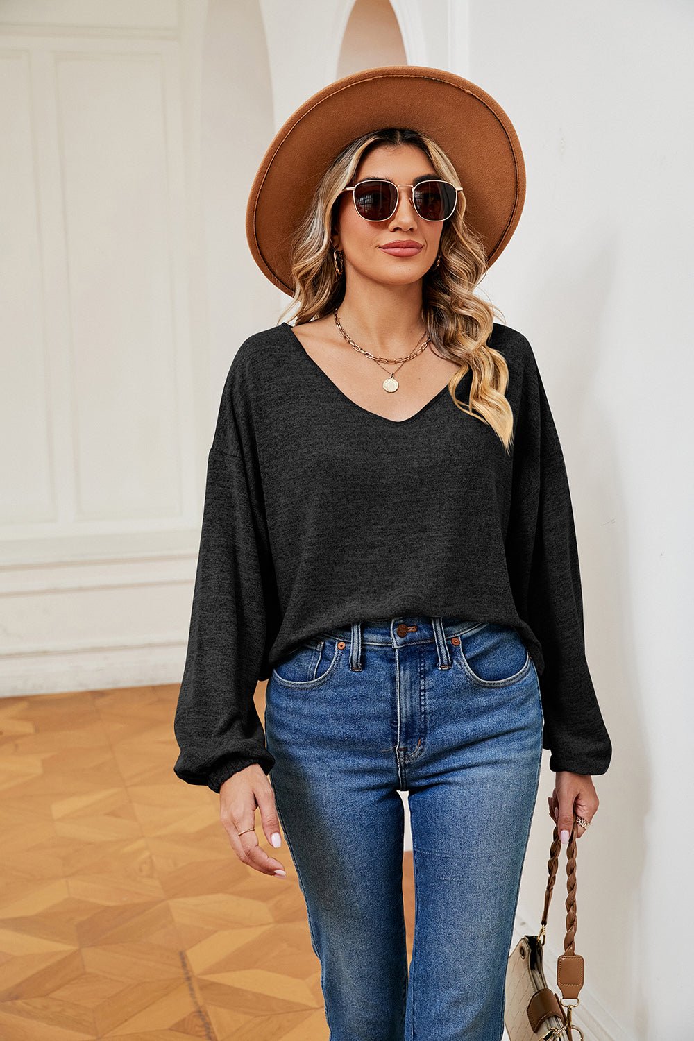 V-Neck Soft Long Sleeve Top - Global Village Kailua Boutique