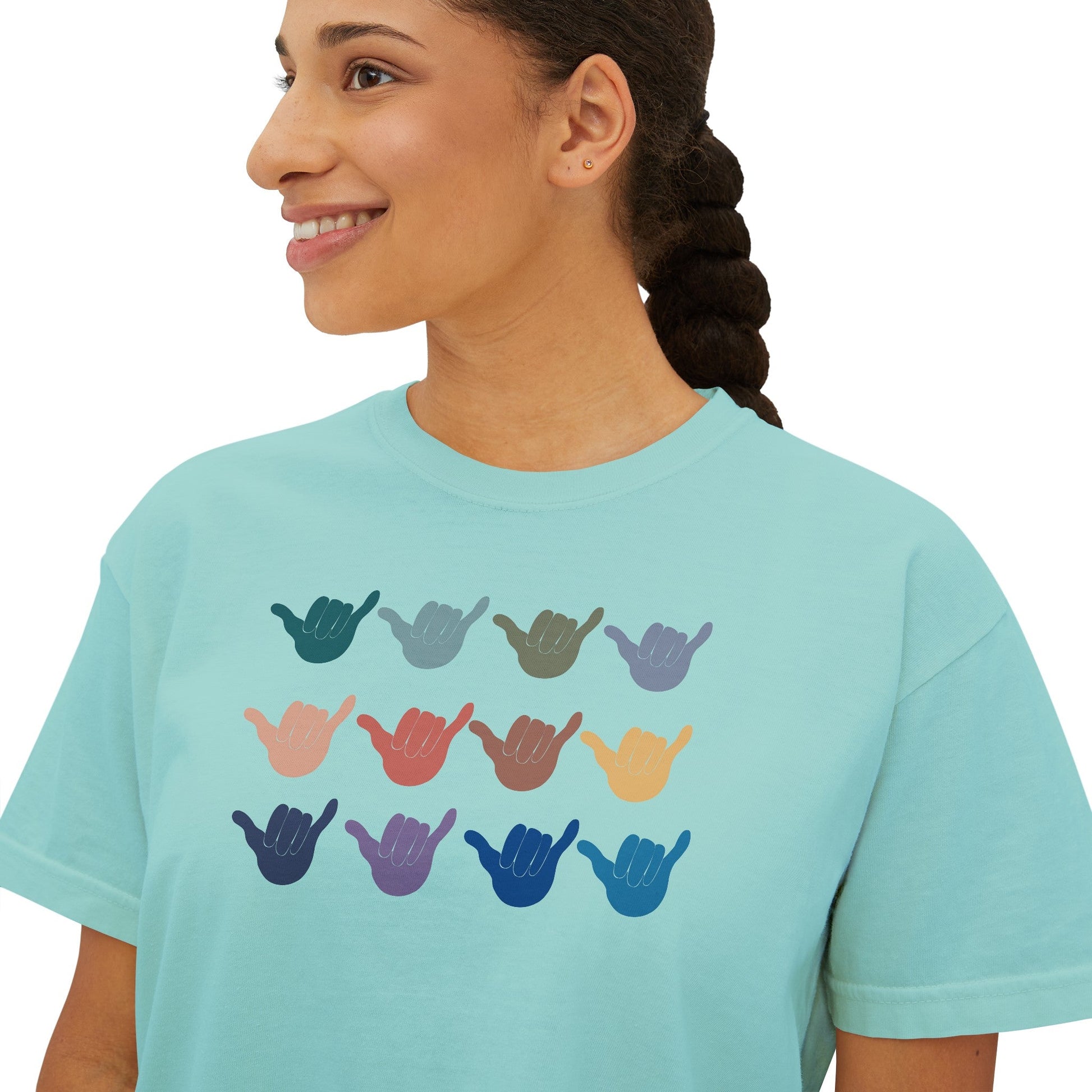 Women's Boxy Tee Multi Shaka - Global Village Kailua Boutique