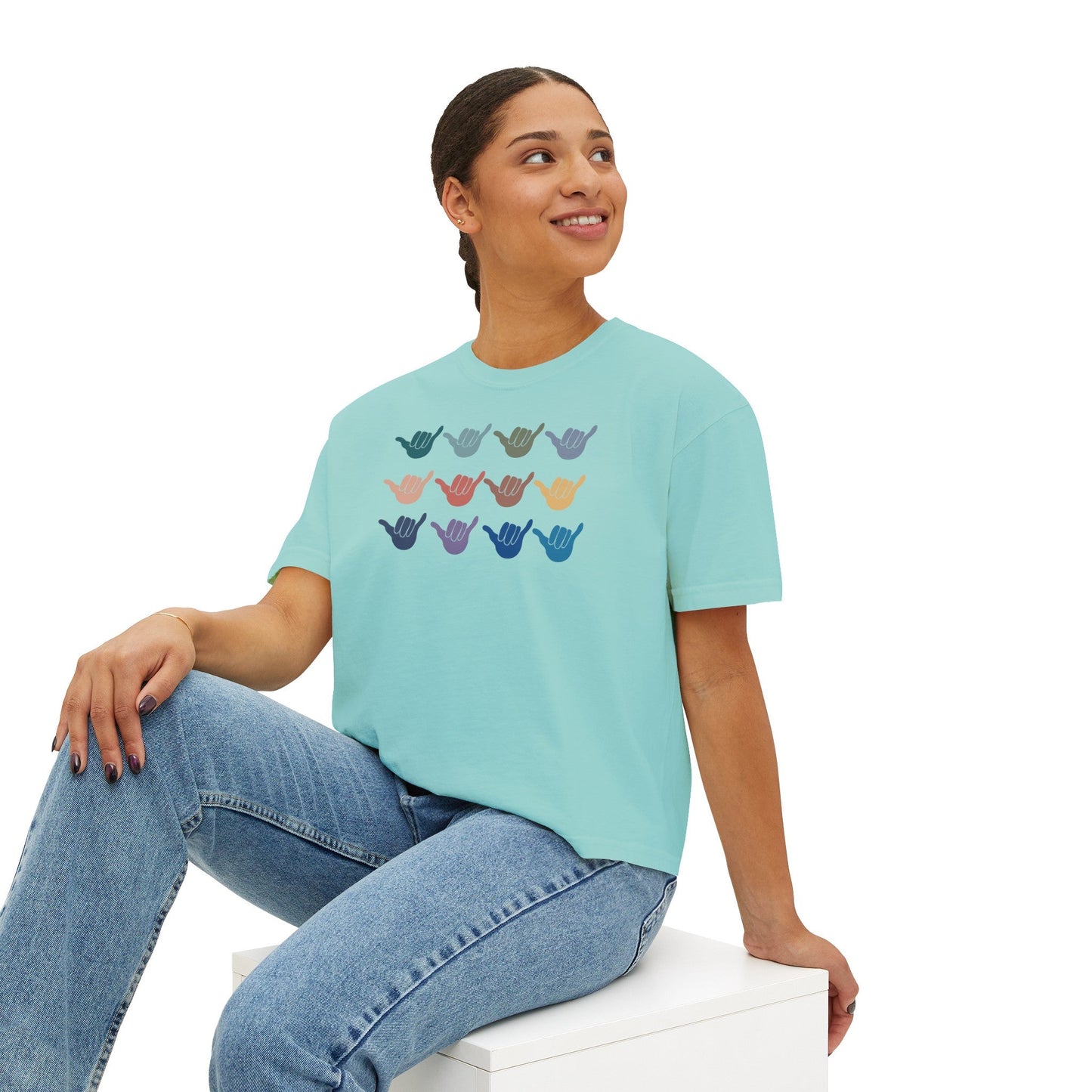 Women's Boxy Tee Multi Shaka - Global Village Kailua Boutique