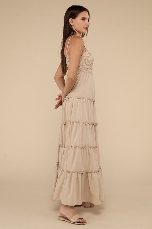 Woven Smocked Top Tiered Cami Maxi Dress - Global Village Kailua Boutique