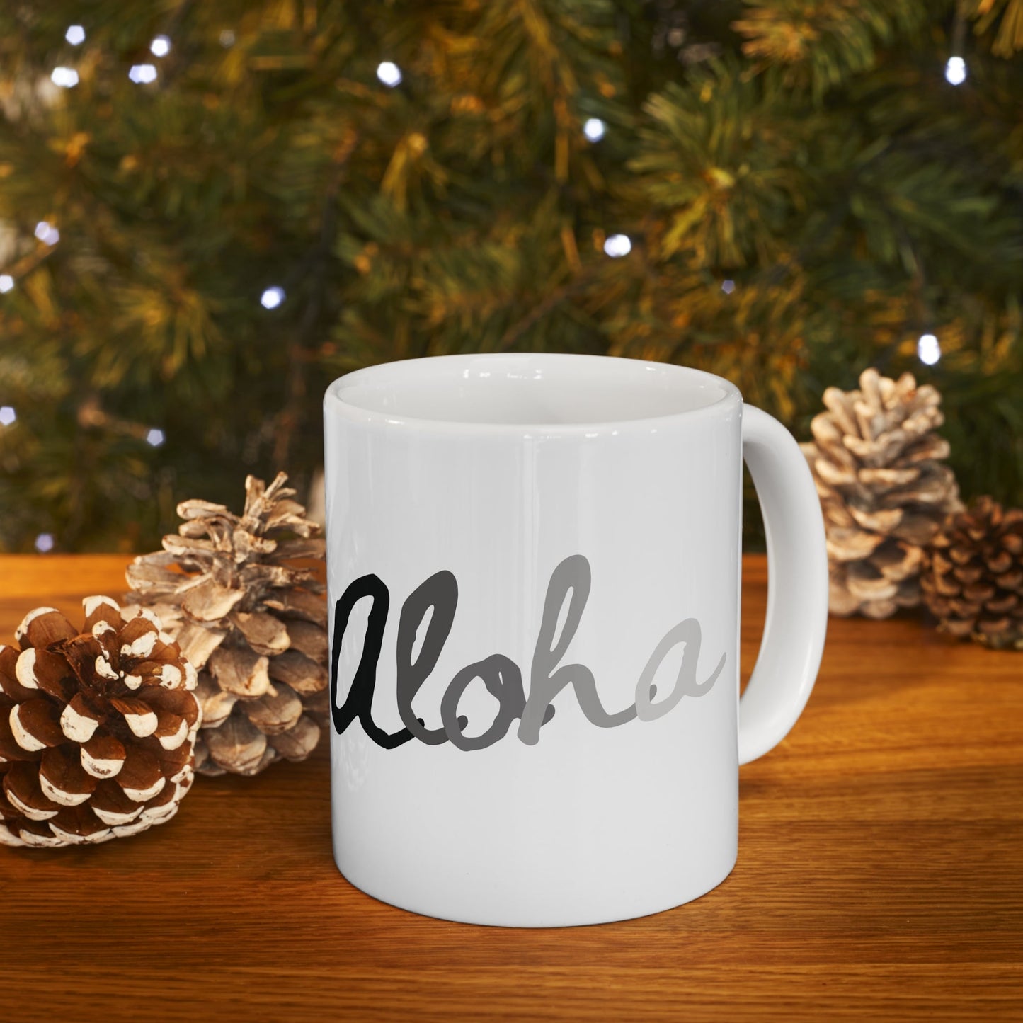 11oz Mug Aloha Greyscale - Global Village Kailua Boutique