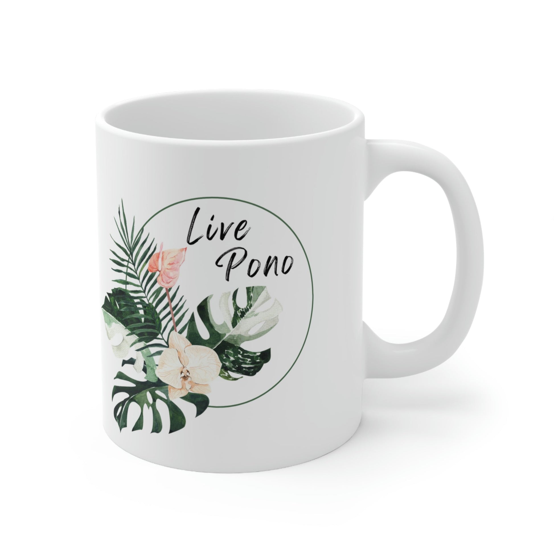 11oz Mug Live Pono Tropical Flowers - Global Village Kailua Boutique