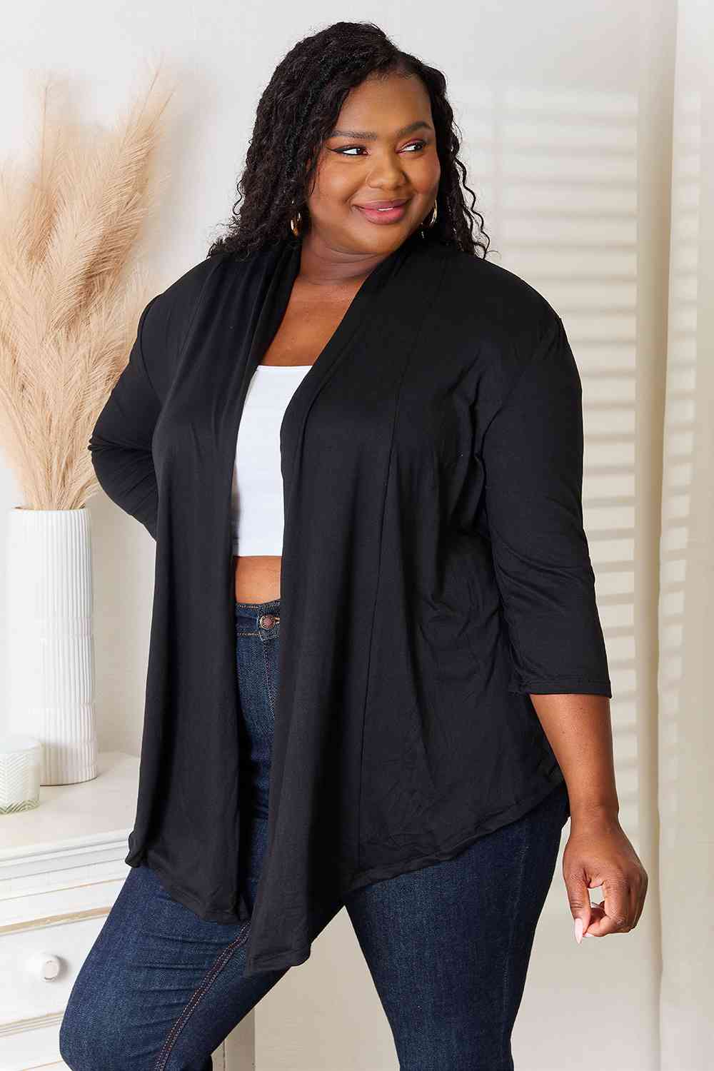 Black Open Front Cardigan