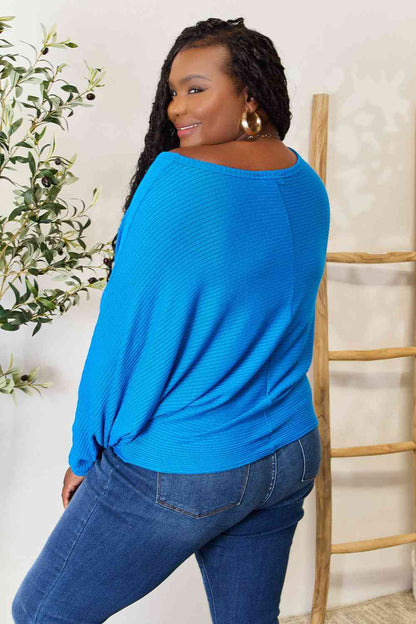 Blue Round Neck Batwing Sleeve Top