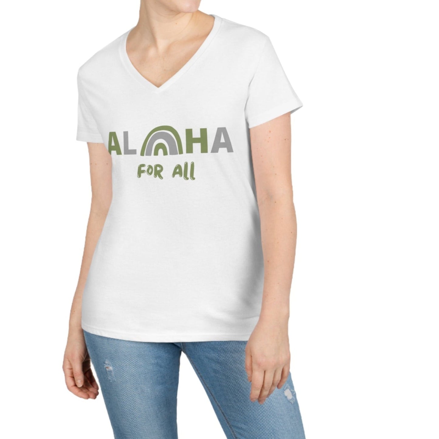 Aloha For All Ladies' V-Neck T-Shirt - Global Village Kailua Boutique