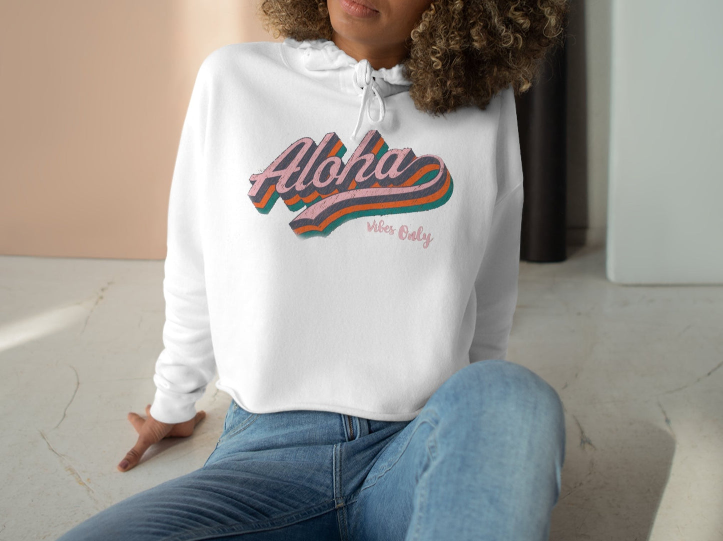Aloha Vibes Only Crop Hoodie - Global Village Kailua Boutique