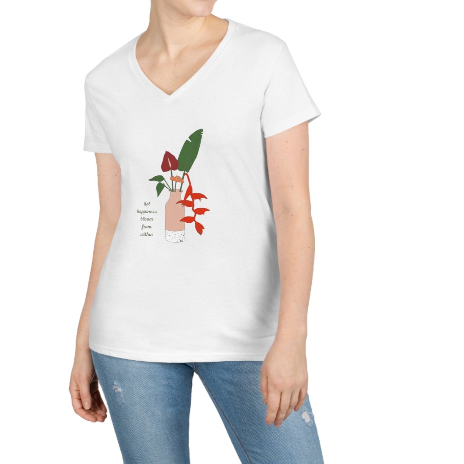 Anthurium Bouqet Ladies' V-Neck T-Shirt Global Village Kailua Boutique