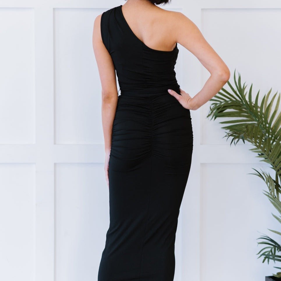 Black One Shoulder Fitted Dress Global Village Kailua Boutique