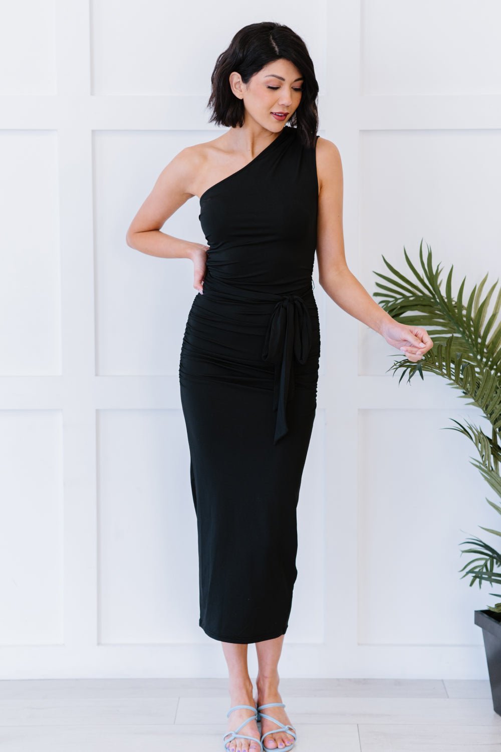 Black One Shoulder Fitted Dress Global Village Kailua Boutique