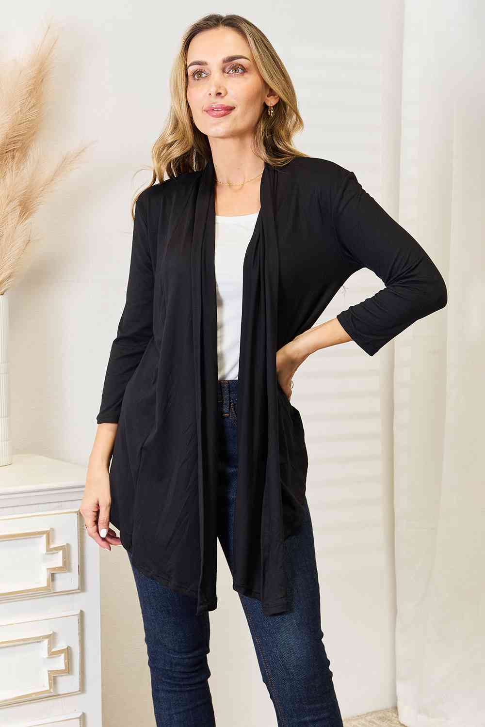 Black Open Front Cardigan - Global Village Kailua Boutique