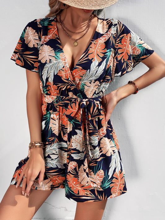 Tropical Print Tie Waist Romper Global Village Kailua Boutique