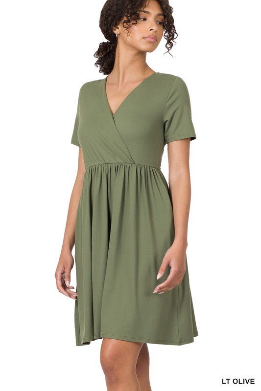 Brushed DTY Buttery Soft Fabric Surplice Dress - Global Village Kailua Boutique