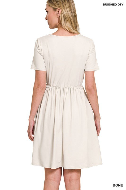 Brushed DTY Buttery Soft Fabric Surplice Dress - Global Village Kailua Boutique