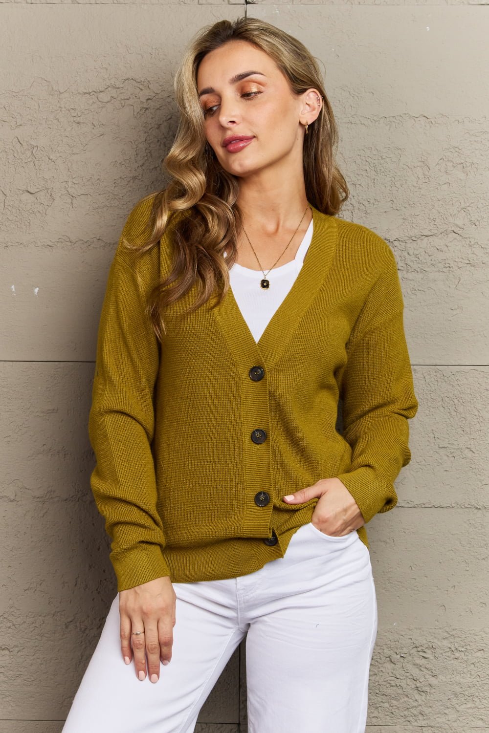 Button Down Cardigan in Chartreuse - Global Village Kailua Boutique