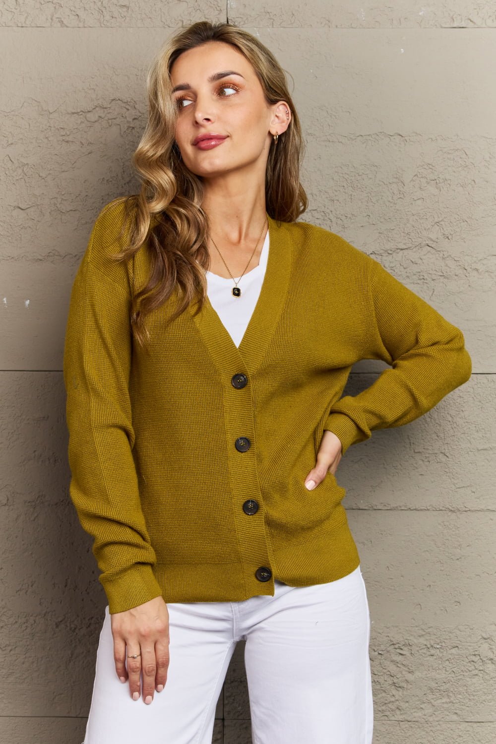 Button Down Cardigan in Chartreuse - Global Village Kailua Boutique