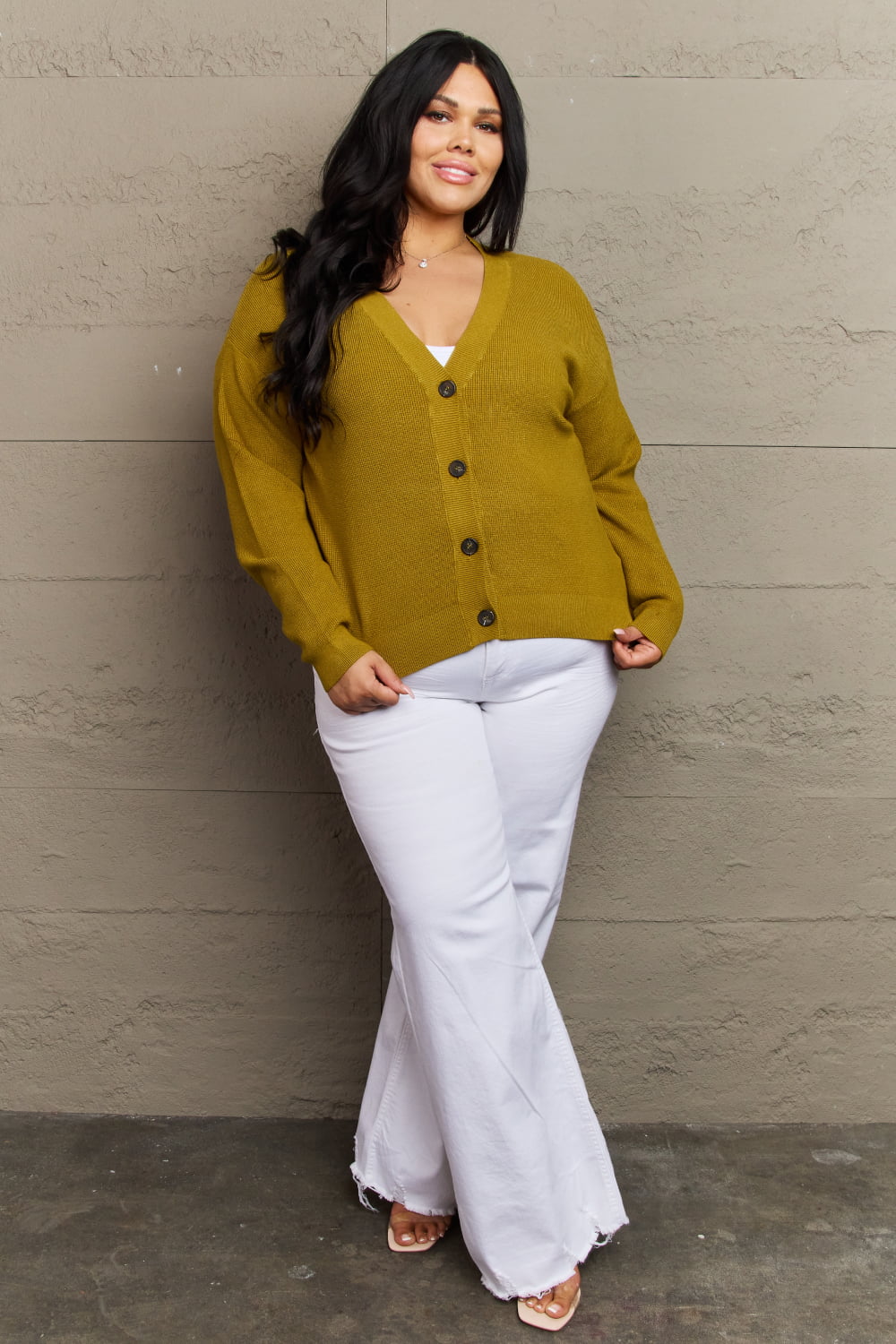 Button Down Cardigan in Chartreuse - Global Village Kailua Boutique