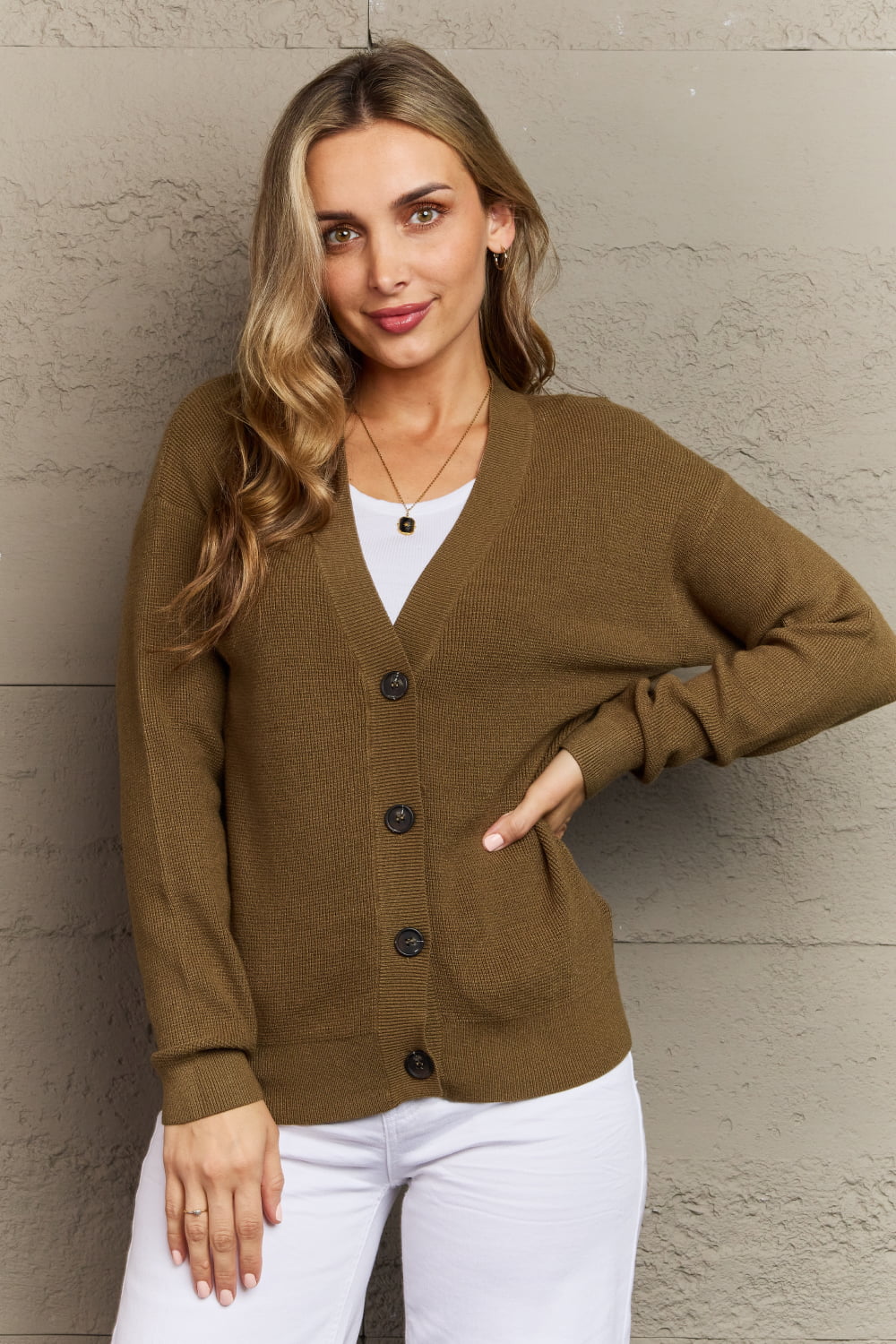 Button Down Cardigan in Olive - Global Village Kailua Boutique