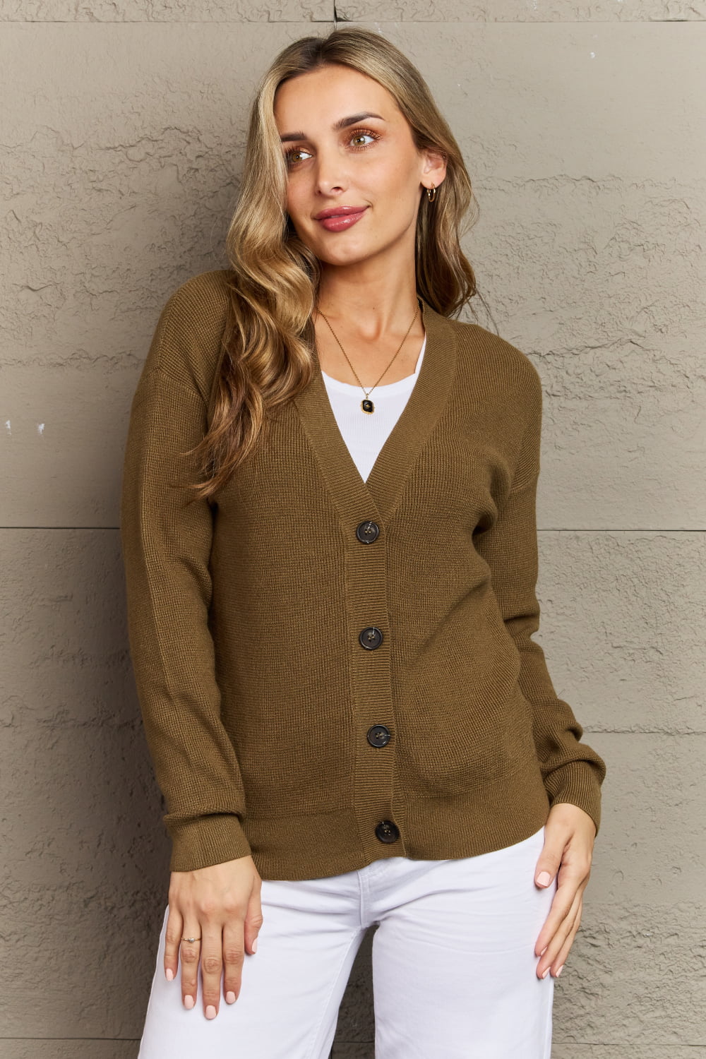Button Down Cardigan in Olive - Global Village Kailua Boutique