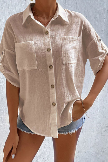 Button Front Collar Top with Pockets - Global Village Kailua Boutique